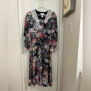 Vintage Scott McClintock Lace Collar Floral Dress Size 8